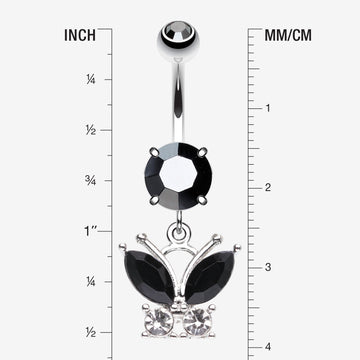 Detail View 1 of Midnight Butterfly Sparkle Dangle Belly Button Ring-Hematite